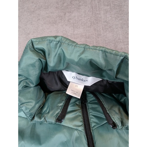 CJ Banks Vest Womens 2X Blue Green Ombre Quilted Puffer Full Zip Pockets Hybrid - Picture 6 of 7